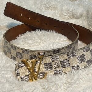 Louis Vuitton Checkered Belt - Gold and Cream